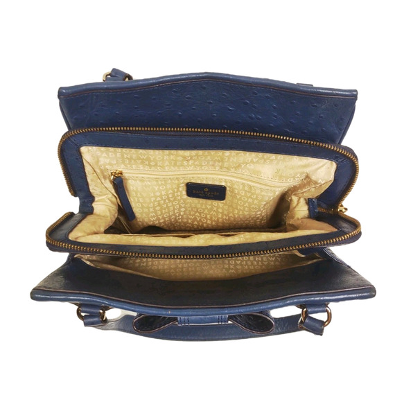 KATE SPADE New York Blue Ostrich Leather Bow Bag Handbag Purse Shoulder Bag - Picture 10 of 16